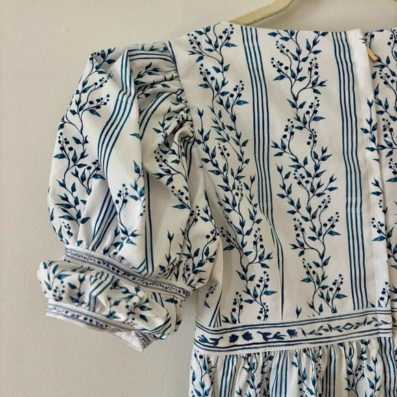 Agua by Agua Bendita Pistachio Beaded Blue Floral Dress Maxi Women's size Medium - Picture 6 of 16